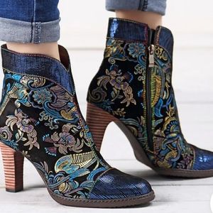 Socofy bohemian stitched ankle boots
